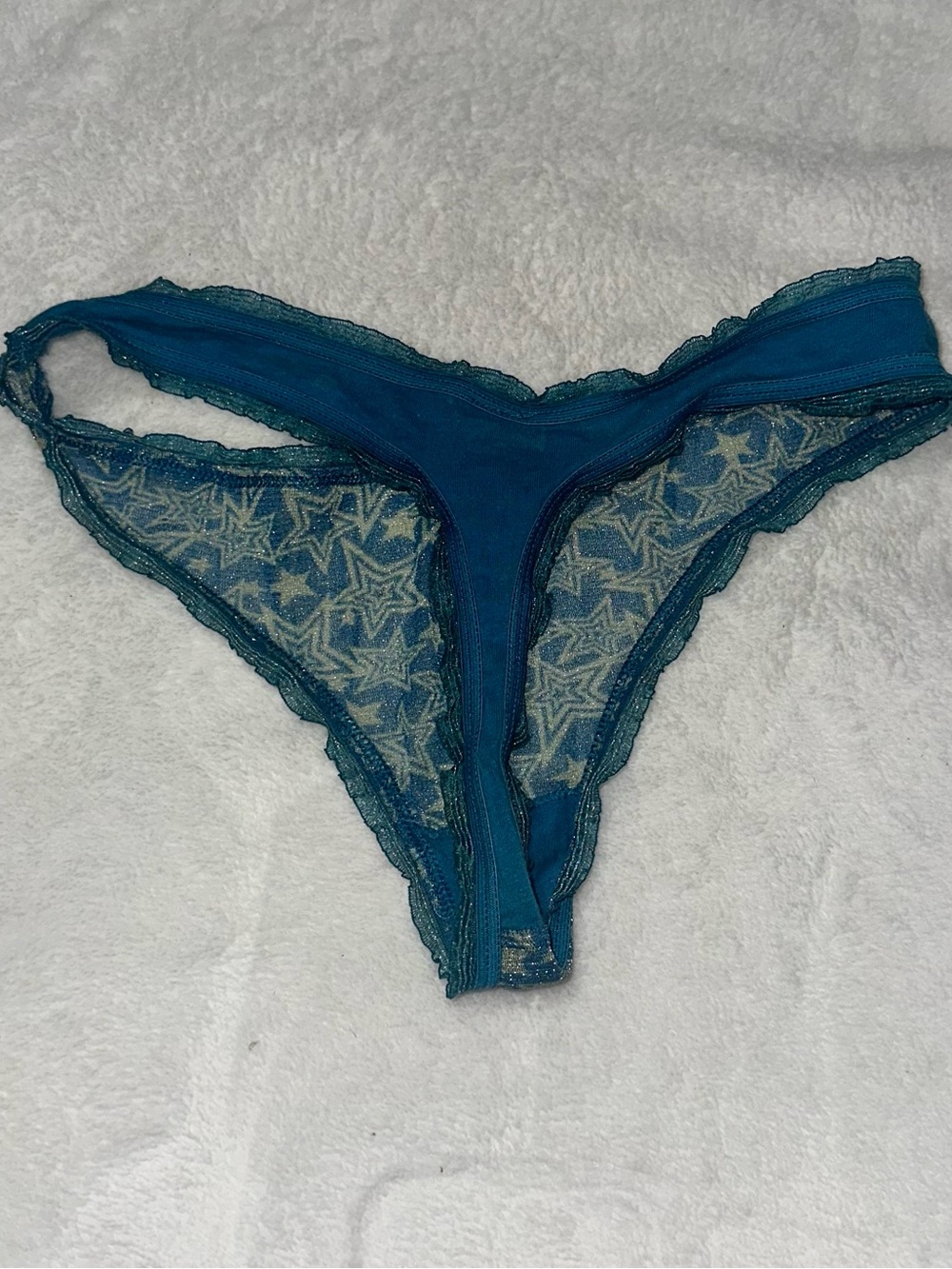 Hanky Panky Teal Lace Thong with Shimmer Stars